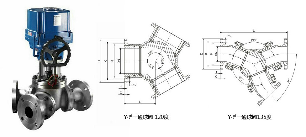 電動(dòng)Y型三通球閥結(jié)構(gòu)圖